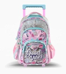Imagen de Mochila Carro 18'' Good Vibes Con Luz Led Rosa
