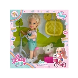 Imagen de Mini MuÑeca Lucy Pop Tiny Con Bicicleta Y Accesorios 20x18x6 Cm