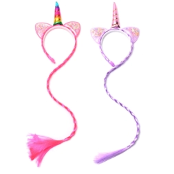 Imagen de Vincha Infantil Con Orejitas Unicornio Y Pelo