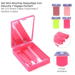 Imagen de Set Mini Brocha Maquillaje Con Estuche Y Espejo Skora