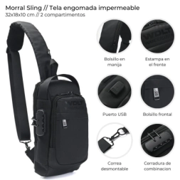 Imagen de Morral Sling Con Cerradura Y Usb 32x18x10 Cm