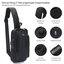 Imagen de Morral Sling Con Cerradura Y Usb 32x18x10 Cm